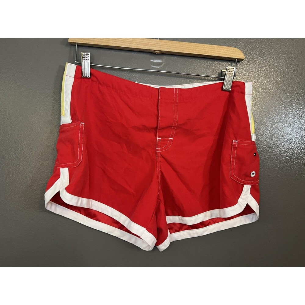 Vintage Tommy Hilfiger Swim Shorts Mens Medium Red Colorblock Boardshort 2000s